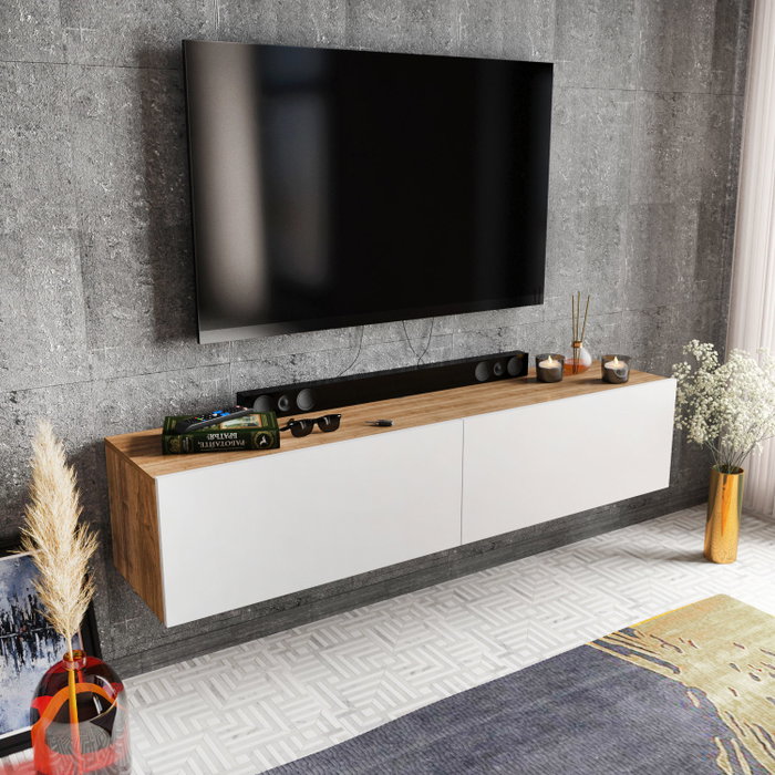 Hanah Home Poling Soporte de TV Blanco y Nogal